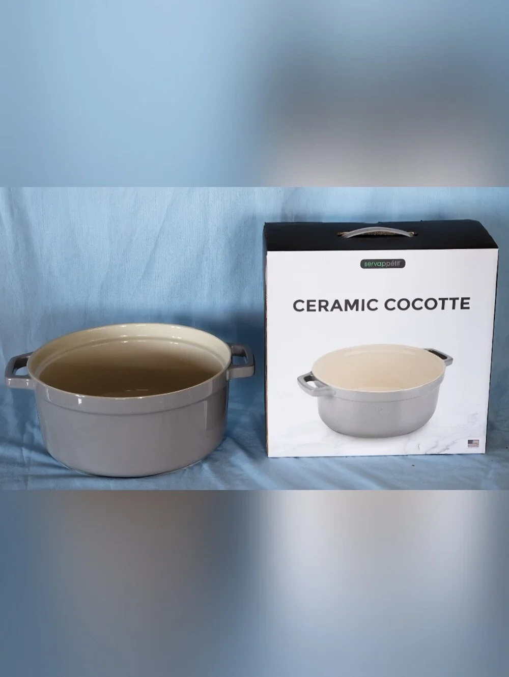 Brand New Servappetit 5.2 qt Stackable Ceramic Cocotte GRAY!With Box